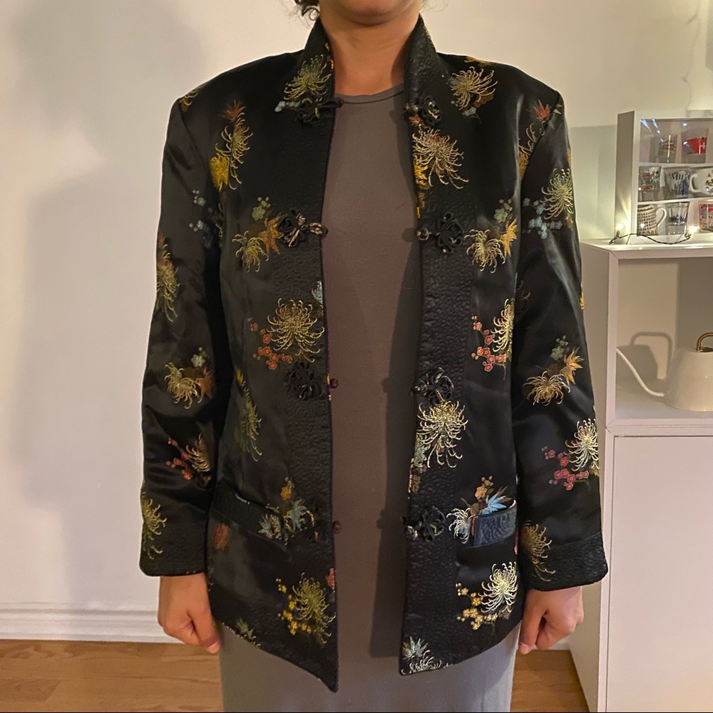 Black embroidered reversible chinoiserie jacket